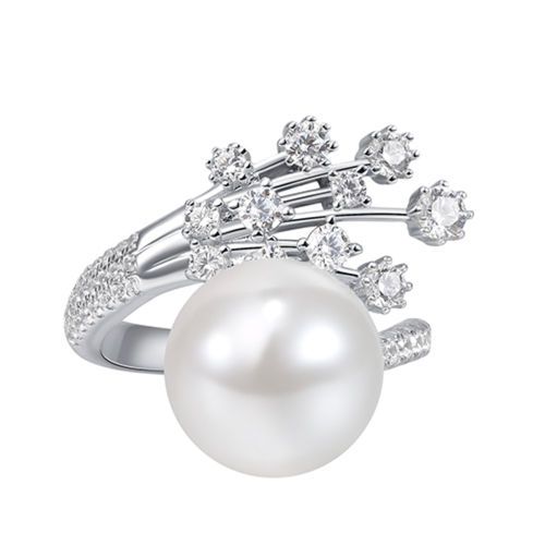 Pearl meteor full diamond open ring