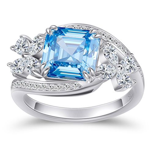 Double flower sea blue ring