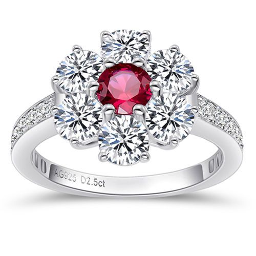 Ruby flower diamond ring