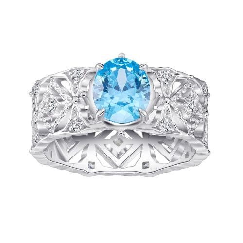 Light blue egg-shaped diamond ring