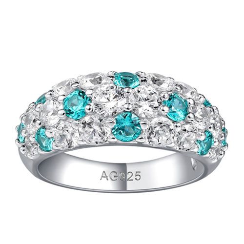 Paraiba and diamond interlaced full setting ring