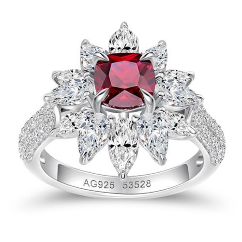 Cushion shaped ruby cluster ring