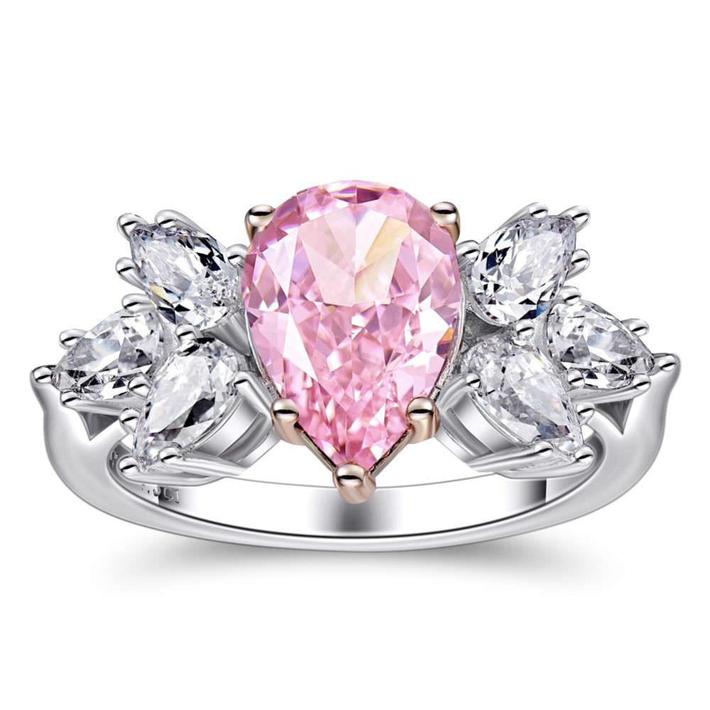 Teardrop pink zirconia ring
