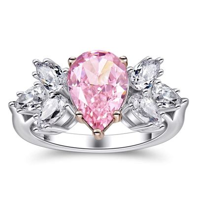 Teardrop pink zirconia ring