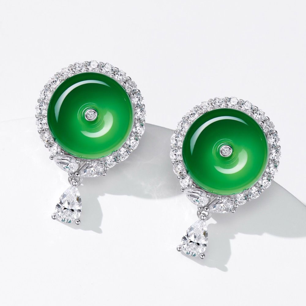 Green chalcedony peace buckle earrings