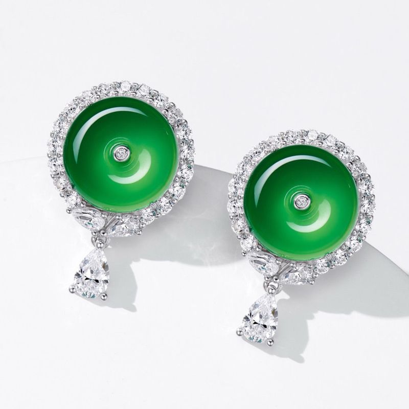 Green chalcedony peace buckle earrings