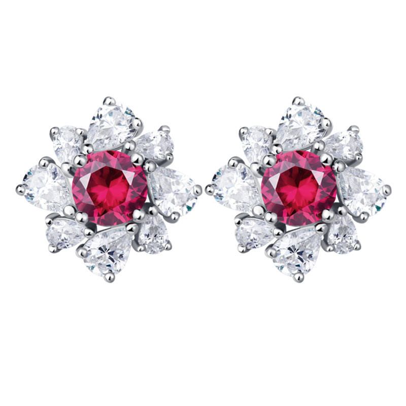 Red teardrop-encrusted diamond earrings