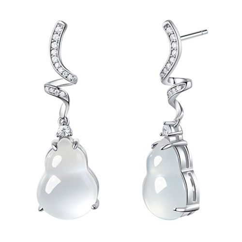 Spiral white Chalcedony Gourd Earrings