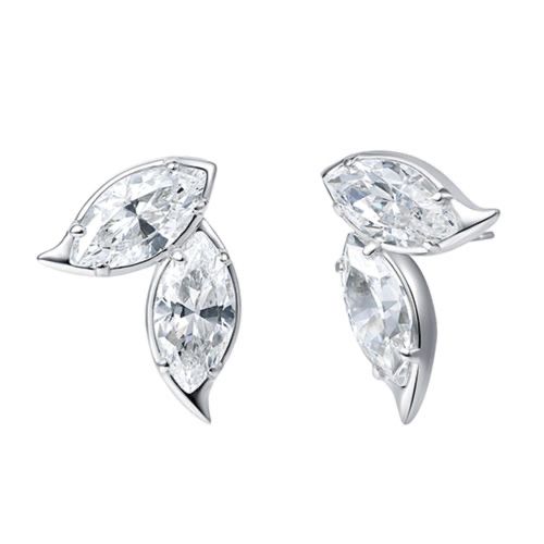 Horse Eye Double Leaf Diamond Stud Earrings