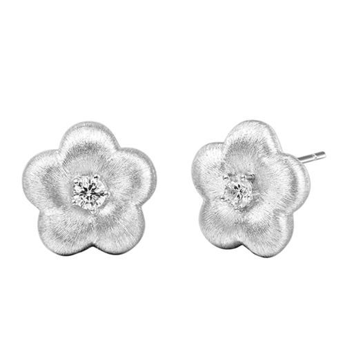Plum Blossom Brushed Diamond Earrings