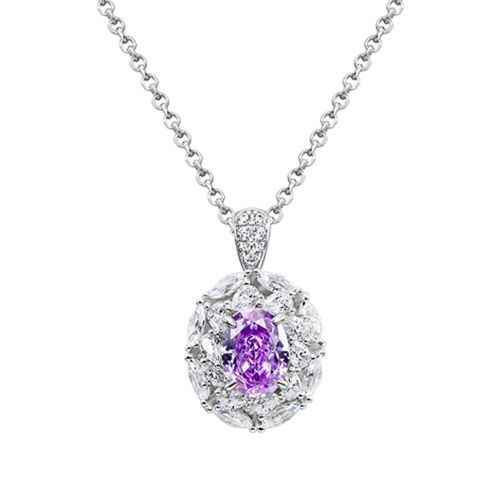 Egg-shaped purple diamond necklace