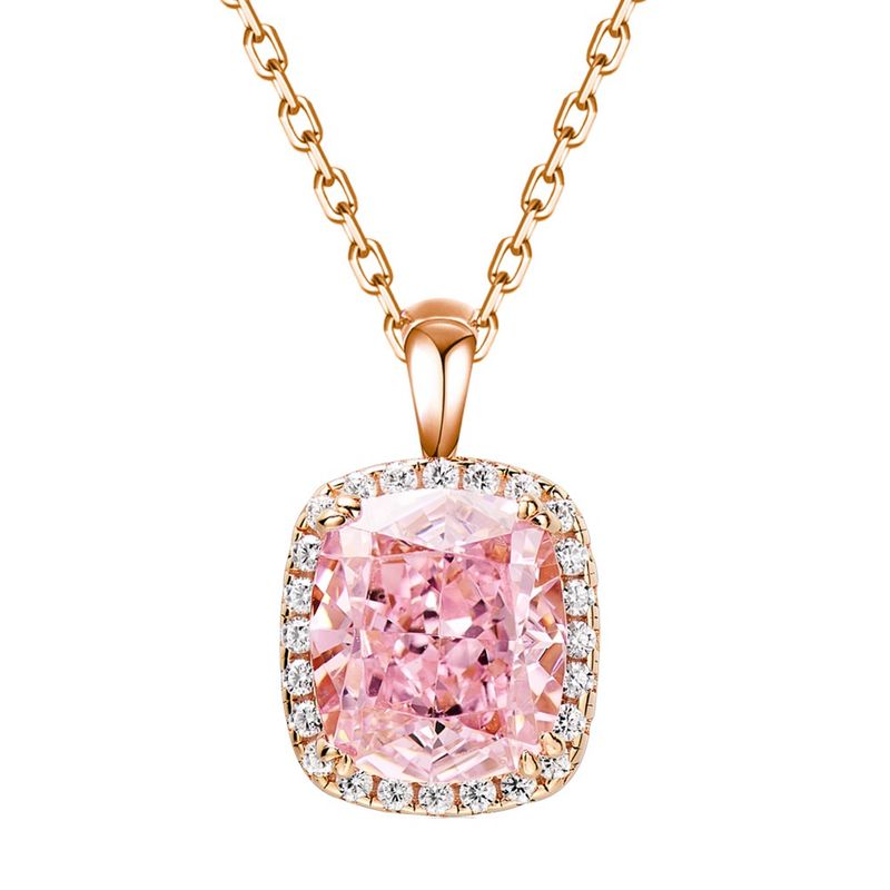 Cushion-shaped rose gold necklace with pink diamonds