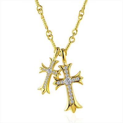 Double cross chrome heart necklace