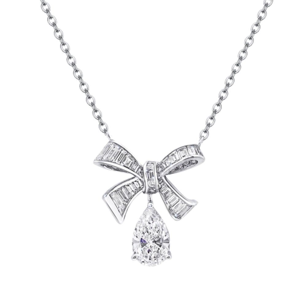 T square bow drop necklace