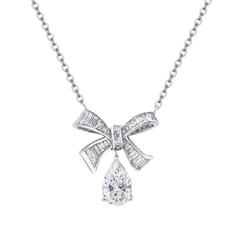 T square bow drop necklace