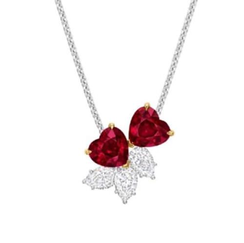 Ruby sweetheart cluster necklace