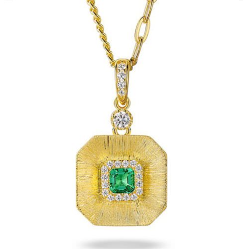 Brushed cultured emerald necklace