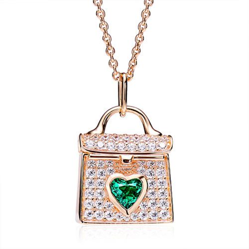 Cultivated emerald bag necklace