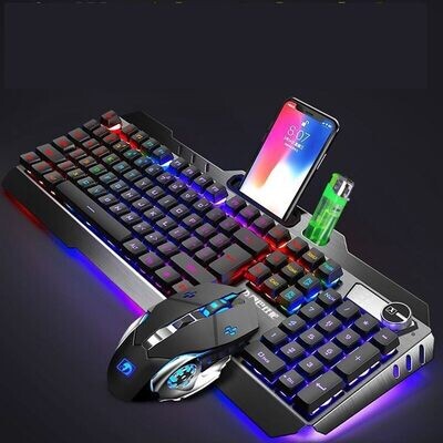 Wired Keyboard &amp; Mouse Set 104 Keys RGB Gaming Keyboard with Phone Holder 2000DPI Ergonomic Mouse