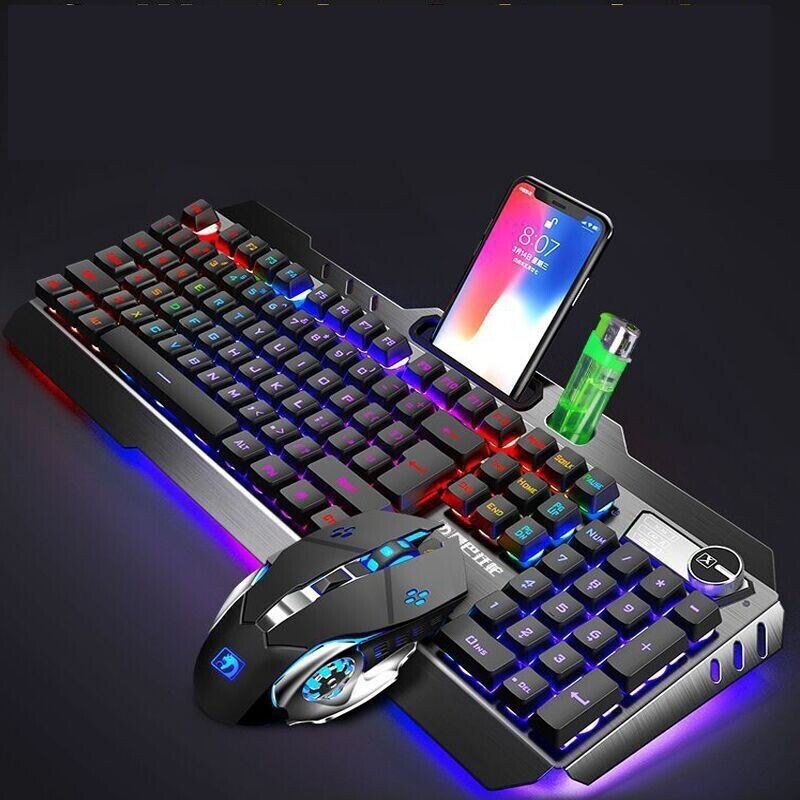 Wired Keyboard &amp; Mouse Set 104 Keys RGB Gaming Keyboard with Phone Holder 2000DPI Ergonomic Mouse