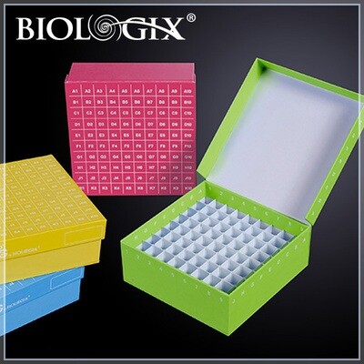 Biologix ID-Color™ 1in 2in 3.75in. Cardboard Freezer Boxes (81-well, 100 well), Case of 20