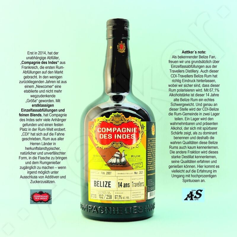 Compagnie des Indes Rum / Belize / 14 Jahre / Travellers Distillery Compagnie des Indes Rum / Belize / 14 Jahre / Travellers Distillery