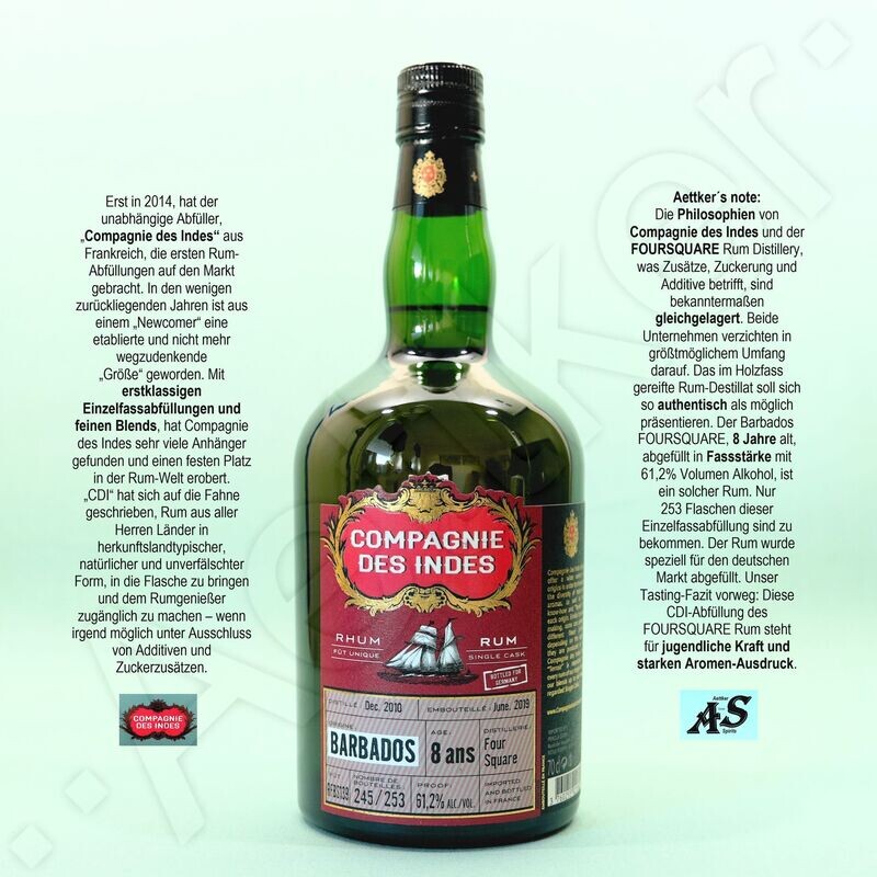 Compagnie des Indes Rum / Barbados / 8 Jahre / FOURSQUARE Compagnie des Indes Rum / Barbados / 8 Jahre / FOURSQUARE