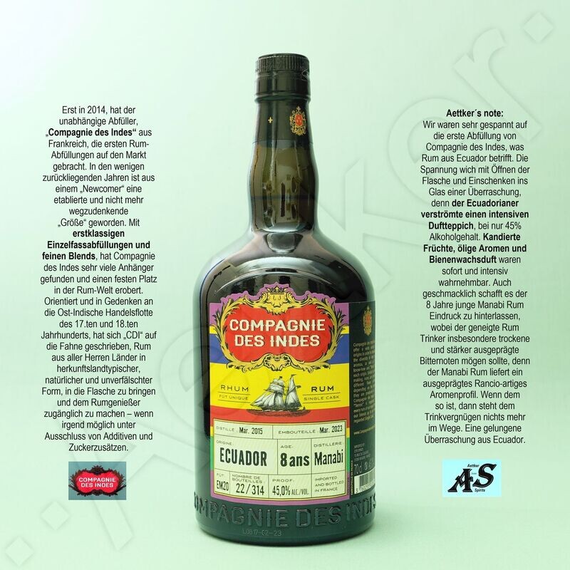 Compagnie des Indes Rum / Ecuador / 8 Jahre / Licorera Manabi Compagnie des Indes Rum / Ecuador / 8 Jahre / Licorera Manabi