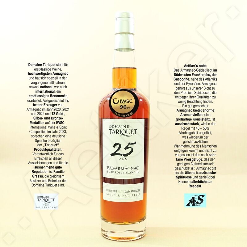 Domaine Tariquet / Armagnac / 25 Jahre / Bas-Armagnac Domaine Tariquet / Armagnac / 25 Jahre / Bas-Armagnac