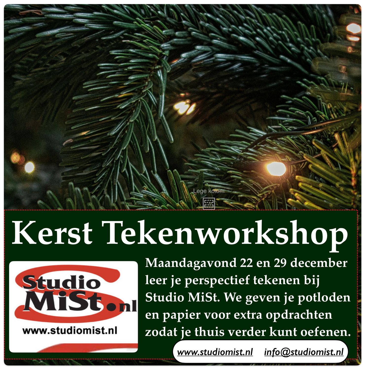 Kerst tekenworkshop in december bij Studio MiSt in Harderwijk