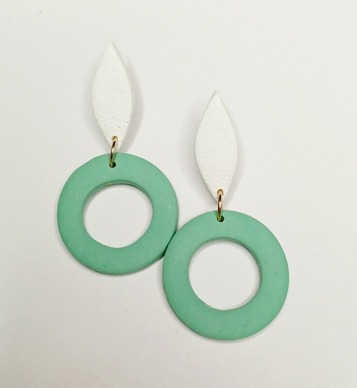 Mint and White Circle Dangle Studs