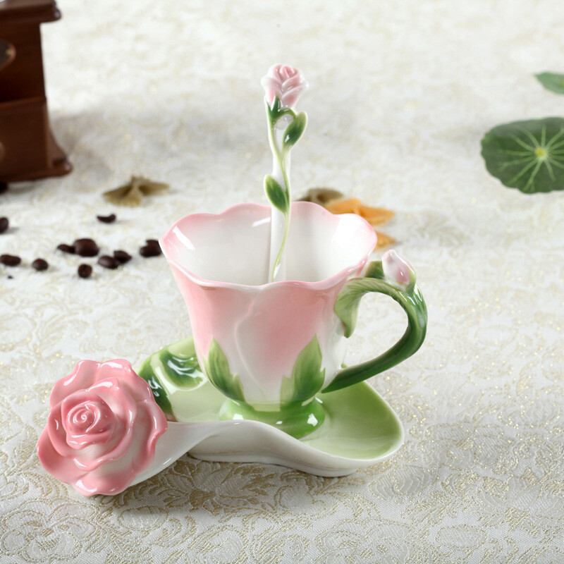 Rose Ceramic Fashion Coffee Cup, Color: Pink, Capacity: 101-200ml