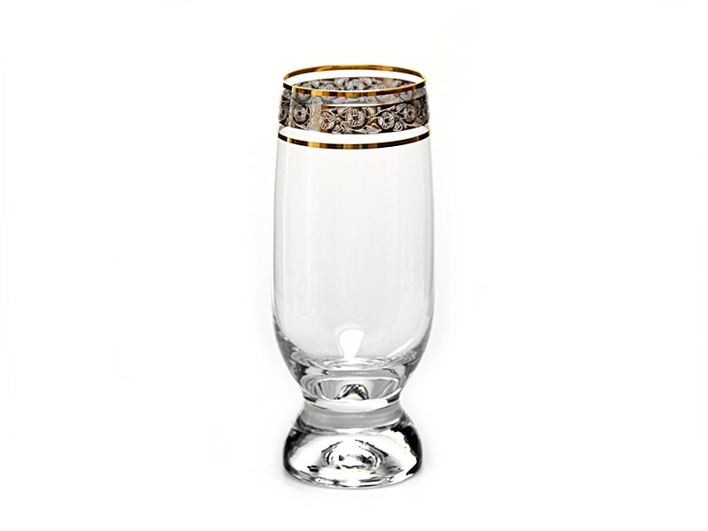 Beer  Set Of 6 Glasses Floral Pattern Platinum