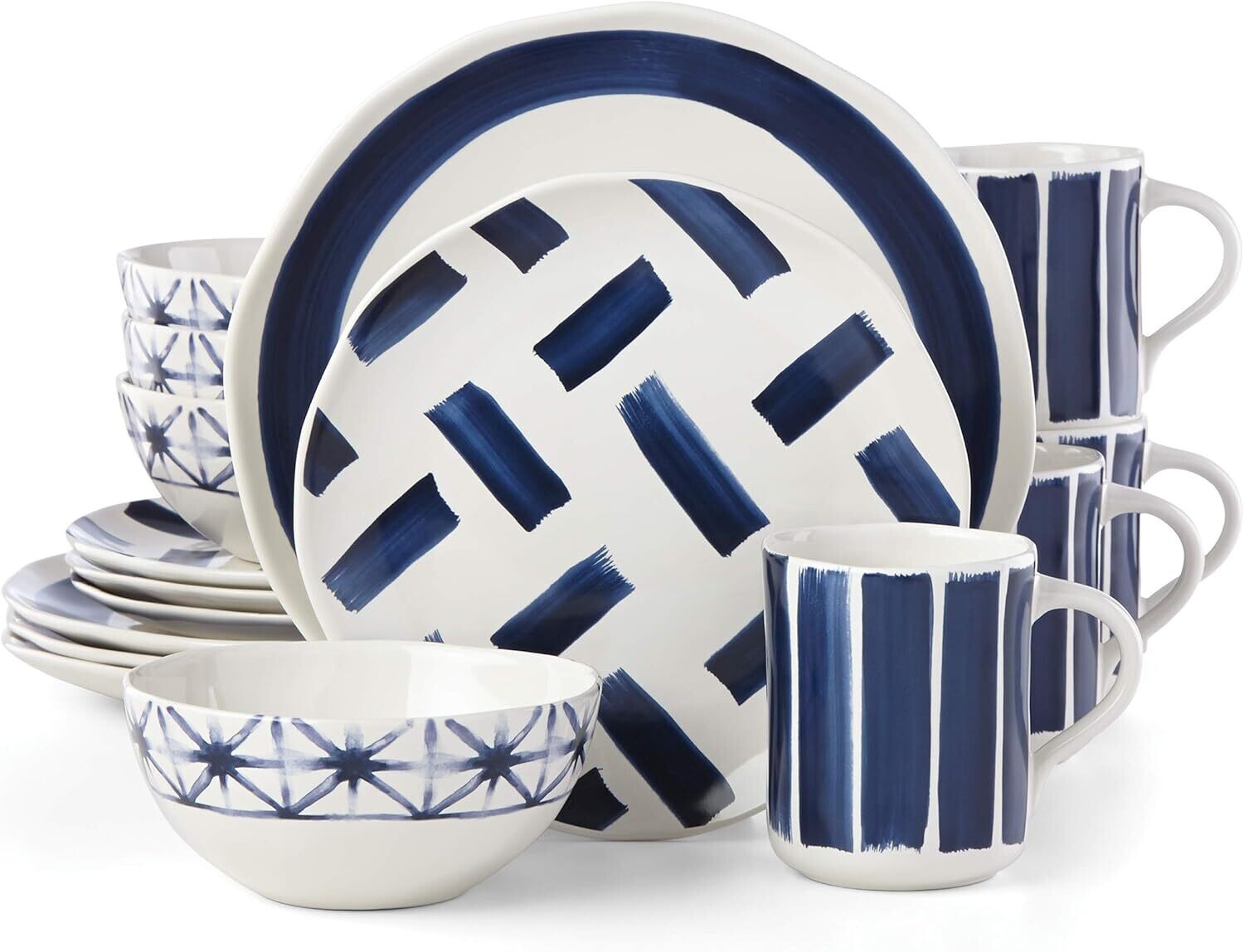 Painted Elements INDIGO Sketch 16-Piece Dinnerware  Set