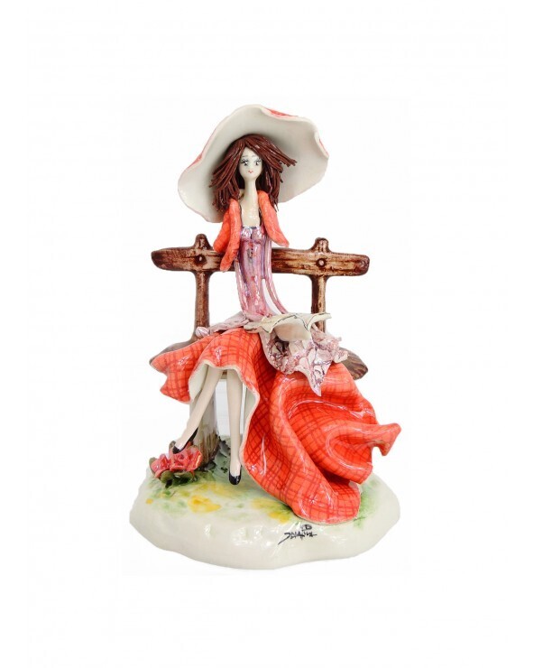 Small Lady Red on Bench/12cm