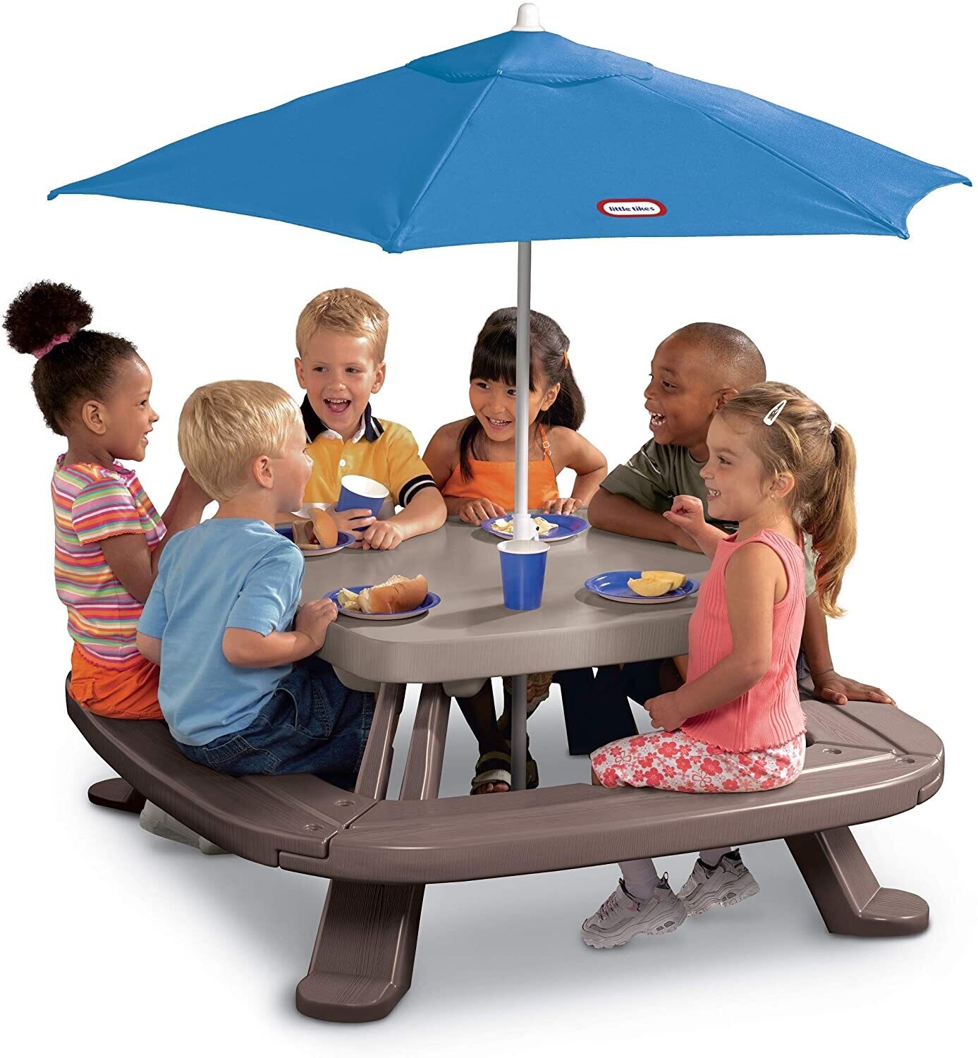 Little Tikes Fold &#39;n Store Picnic Table with Market Umbrella, Brown