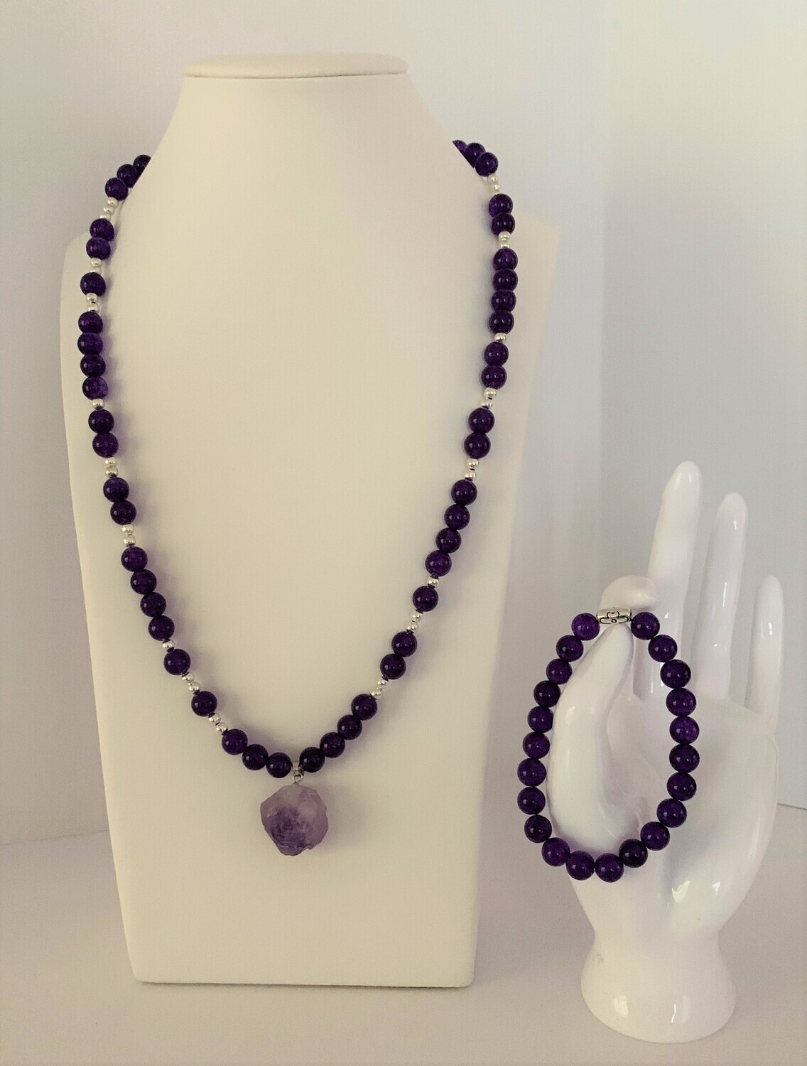 Purple Chalcedory Necklace with Natural Amethyst Pendant Bracelet