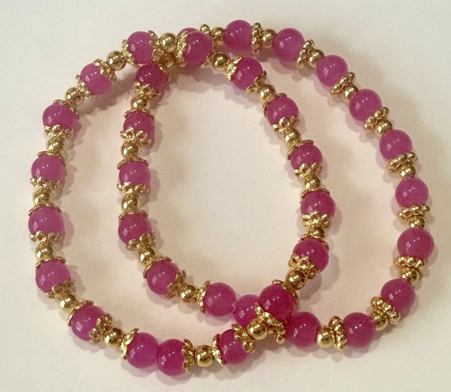 Fuchsia and Gold Glass Beaded Bracelet