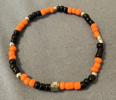Black and Orange Seed Bracelet with Gold Accent