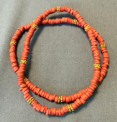 Orange Seed Bracelet with Gold Accents