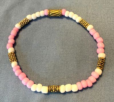 Pink and White Seed Bracelet with Gold Accent