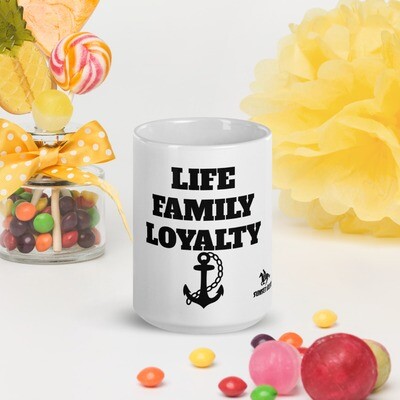 LIFE,FAMILY,LOYALTY-White glossy mug