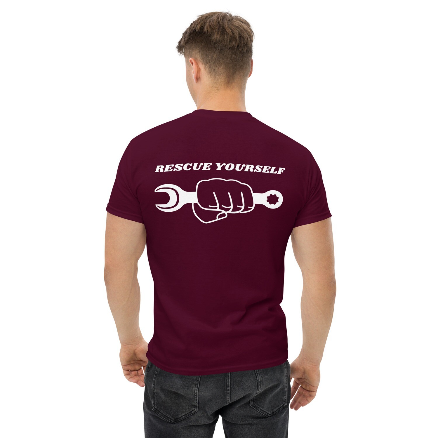 RESCUE YOURSELF-Men&#39;s heavyweight tee, Color: Maroon, Size: S