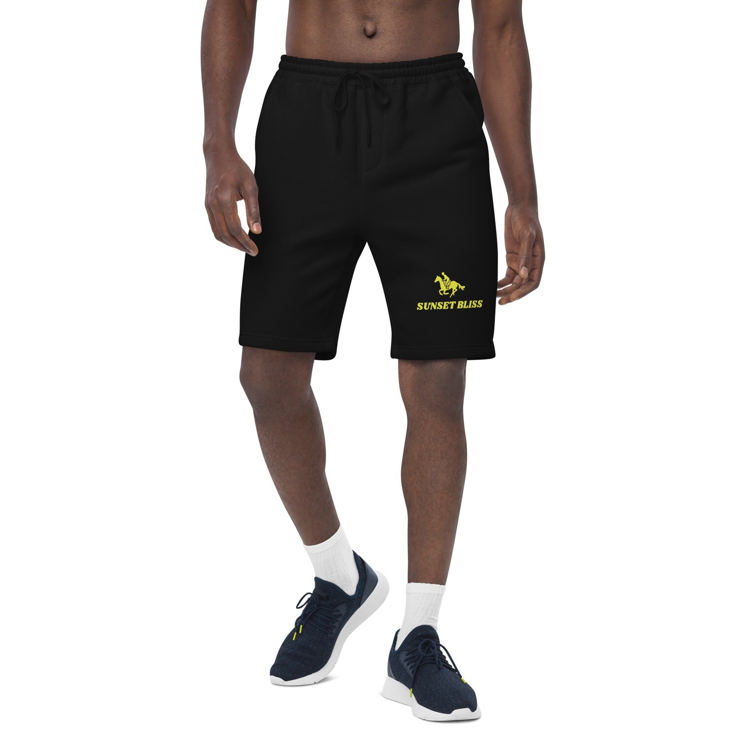 SUNSET BLISS RIDER\YELLOW PRINT-Men&#39;s fleece shorts, Color: Black, Size: S
