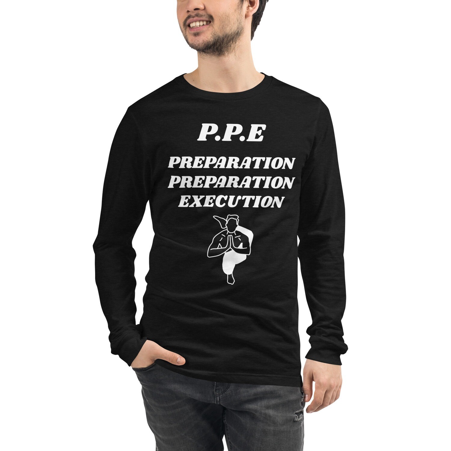 P.P.E-Unisex Long Sleeve Tee, Color: Black Heather, Size: S