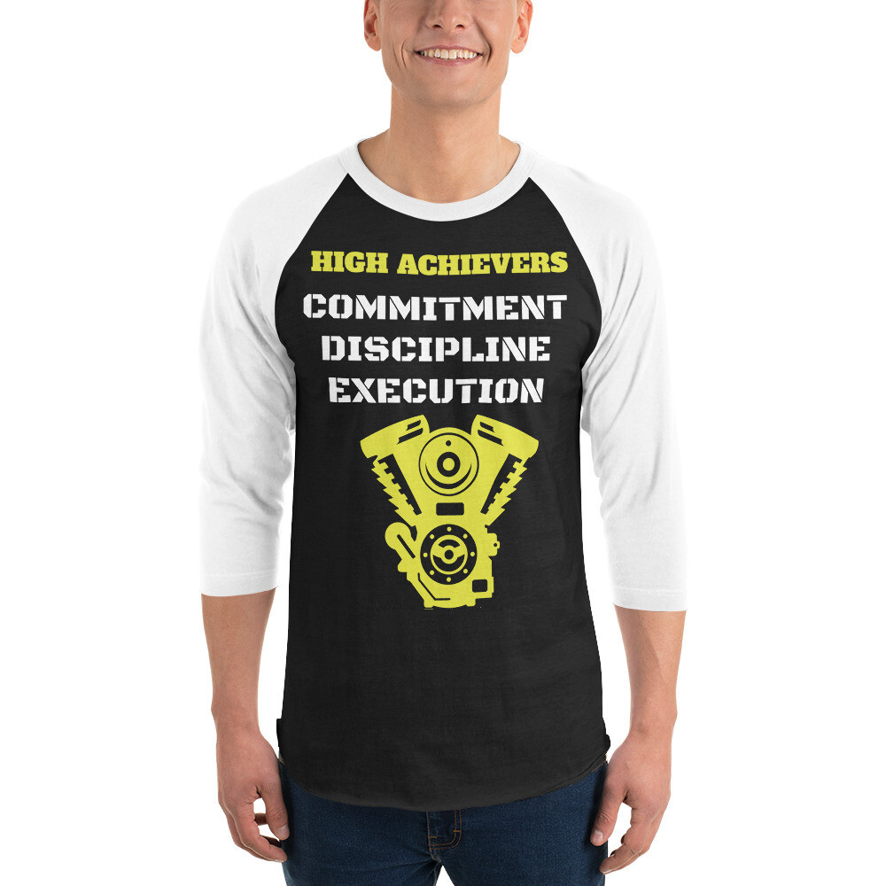 HIGH ACHIEVERS-3/4 sleeve raglan shirt, Color: Black/White, Size: XS