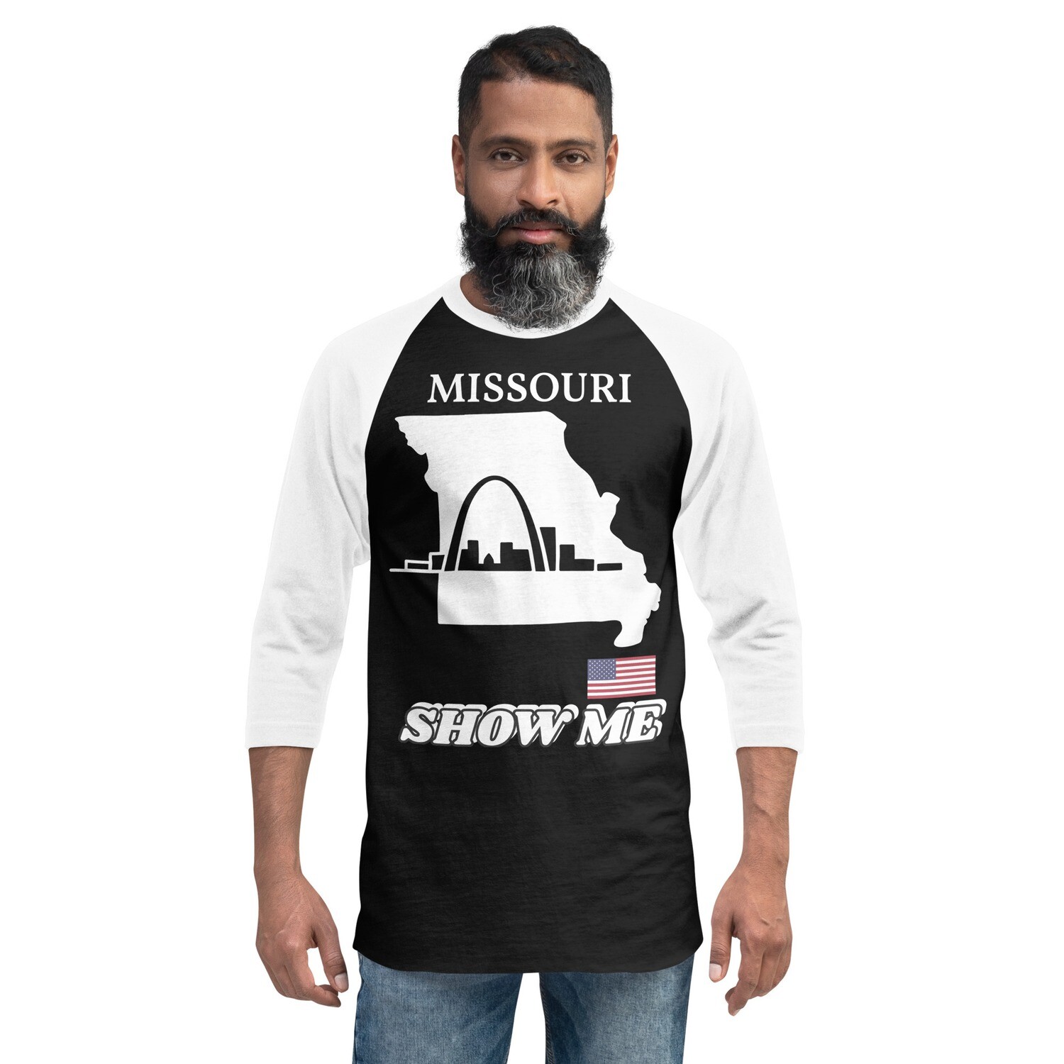 MISSOURI-3/4 sleeve raglan shirt, Color: Black/White, Size: XS