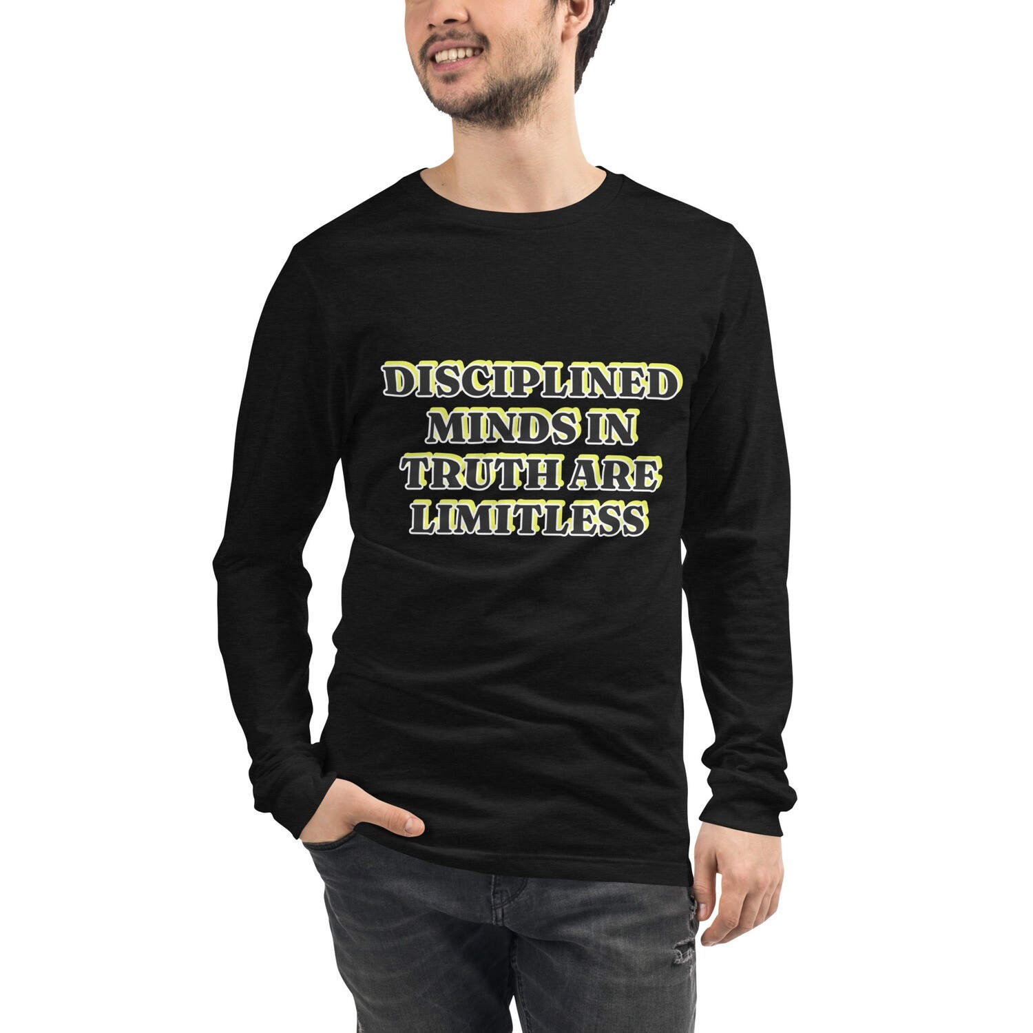 LIMITLESS-Unisex Long Sleeve Tee, Color: Black Heather, Size: XS
