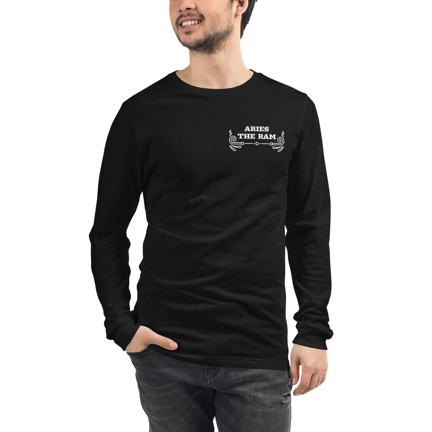 ARIES ZODIAC-Unisex Long Sleeve Tee, Color: Black Heather, Size: XS
