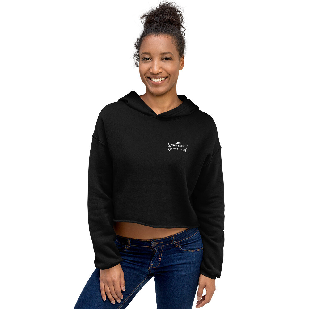 LEO ZODIAC-Crop Hoodie, Color: Black, Size: S
